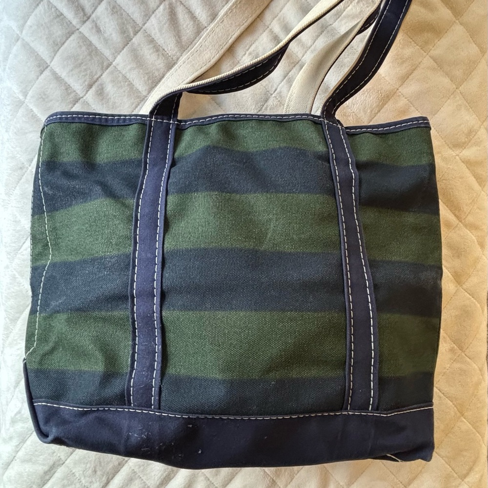 Vintage L.L.Bean Green and Navy Striped Tote Bag